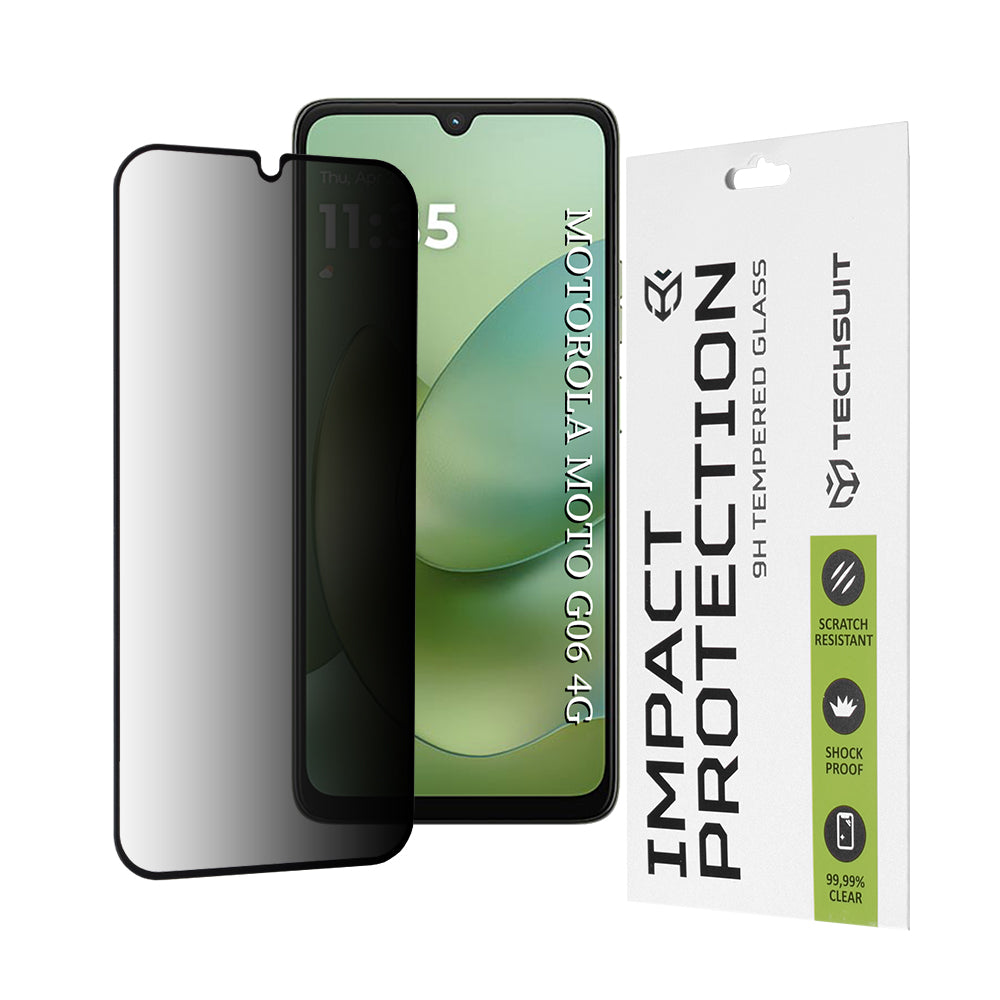 Защитно фолио Privacy Techsuit за екран на Motorola Moto G06 Power / G06, закалено стъкло, Full Glue, 111D