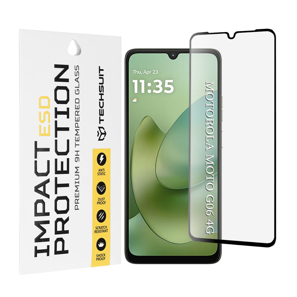 Защитно фолио за екран Techsuit за Motorola Moto G06 Power / G06, закалено стъкло, пълно залепване, черно