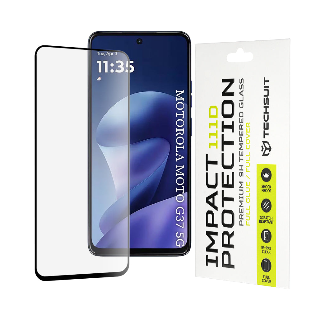 Протектор за екран Techsuit за Motorola Moto G47 / G37 Power / G37, закалено стъкло, Full Glue, 111D, черен