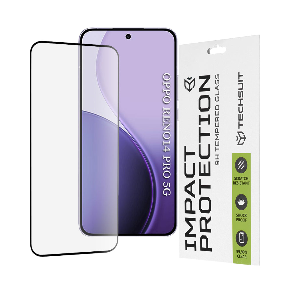 Протектор за екран Techsuit за Oppo Reno14 Pro, закалено стъкло, Full Glue, 111D, черен