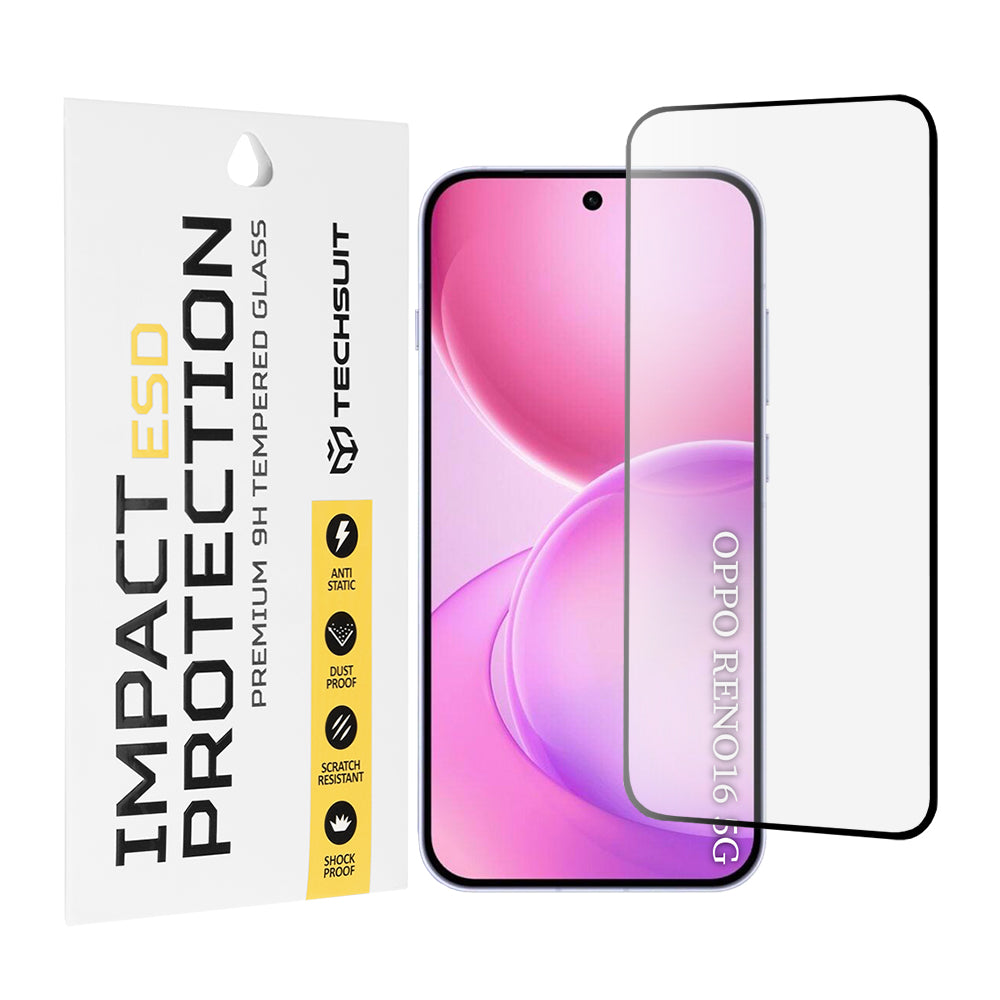 Протектор за екран Techsuit за Oppo Reno16 / Reno16 Pro, закалено стъкло, пълно залепване, черен