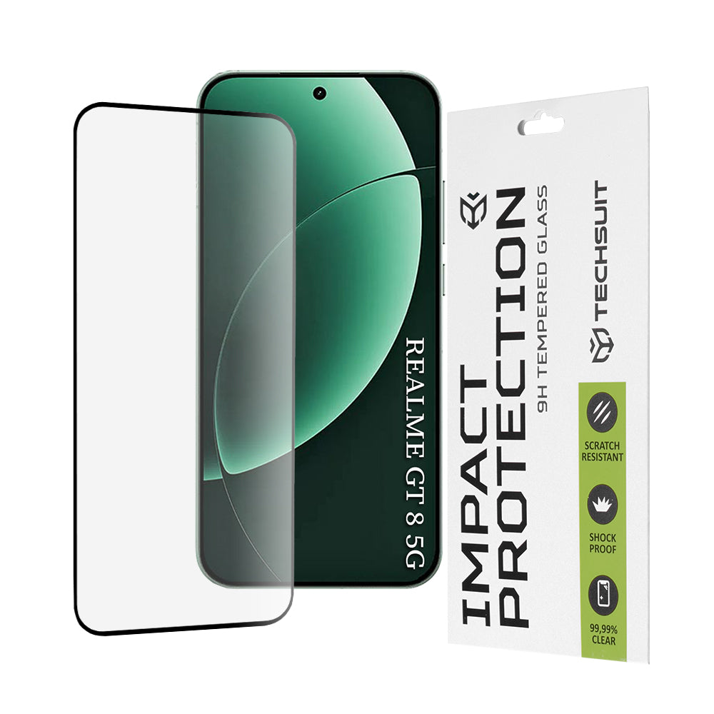 Фолио за защита на екрана Techsuit за Realme GT 8 Pro, Закалено стъкло, 111D, Черно