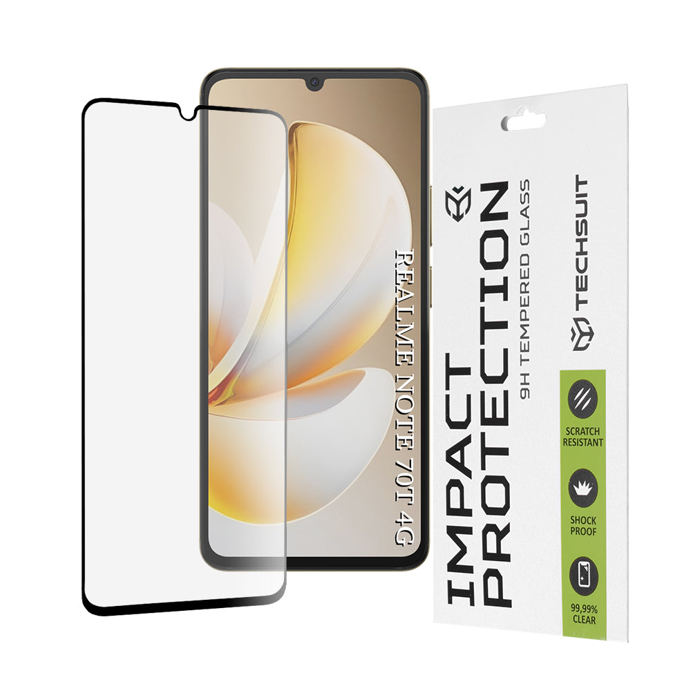 Фолио за защита на екрана Techsuit за Realme Note 70T, закалено стъкло, Full Glue, 111D, черно