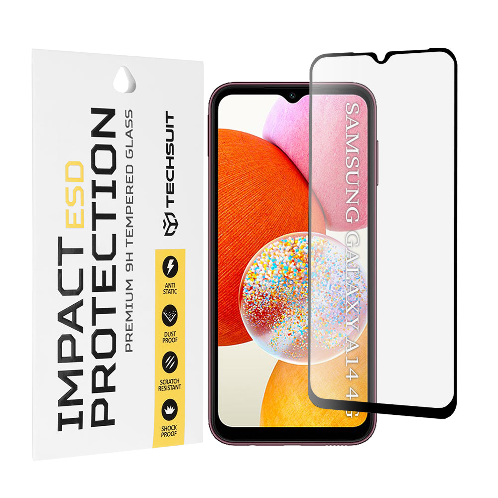 Протектор за екран Techsuit за Samsung Galaxy A14 A145 / A14 5G A146, закалено стъкло, пълно залепване, черен