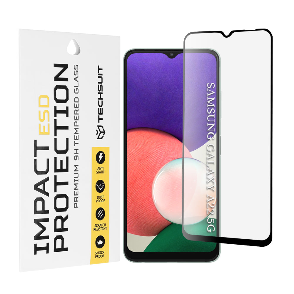 Протектор за екран Techsuit за Samsung Galaxy A22 5G A226, закалено стъкло, пълно залепване, черен
