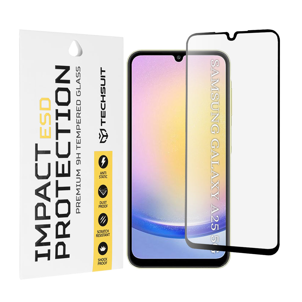 Протектор за екран Techsuit за Samsung Galaxy A25 A256, закалено стъкло, пълно залепване, черен
