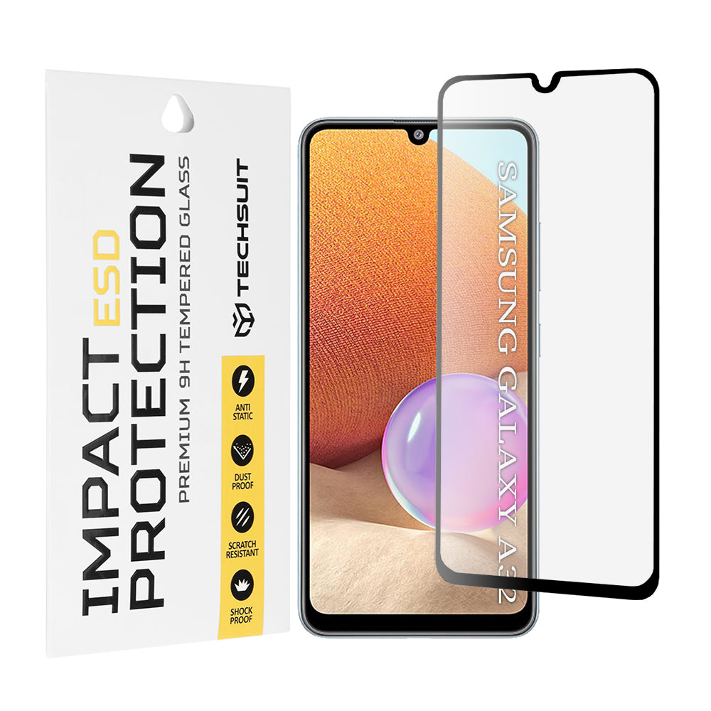 Протектор за екран Techsuit за Samsung Galaxy A32 A325, закалено стъкло, пълно залепване, черен