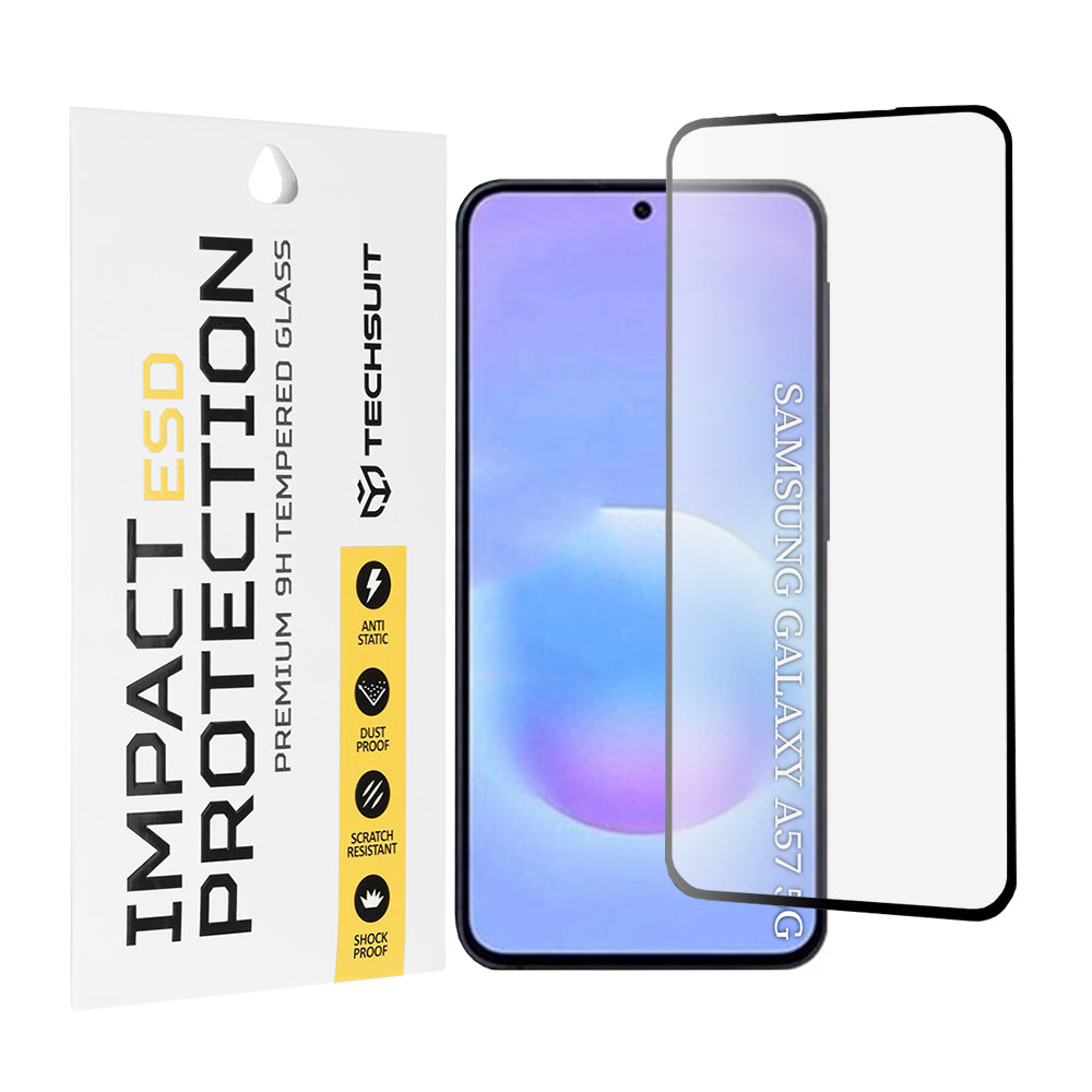 Защитно фолио Techsuit за екран на Samsung Galaxy A57 5G, закалено стъкло, пълно залепване, черно