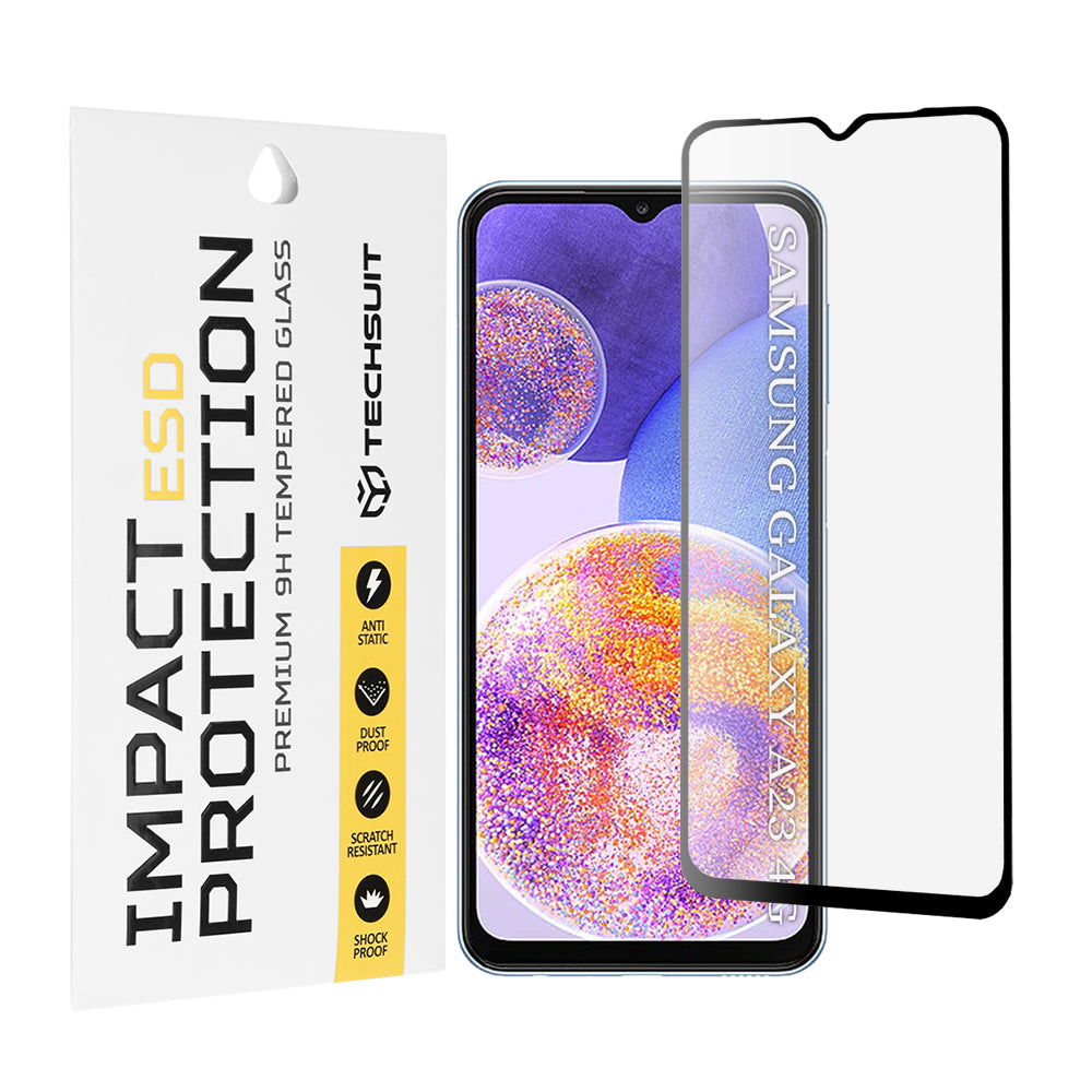 Протектор за екран Techsuit за Samsung Galaxy M13 M135 / F13 E135 / A23 5G A236 / A23 A235 / M23 M236, закалено стъкло, пълно залепване, черен