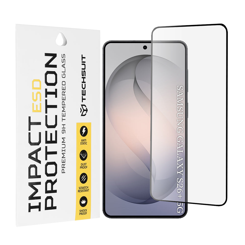 Фолио за защита на екрана Techsuit за Samsung Galaxy S26 Plus S947, закалено стъкло, пълно залепване, черно
