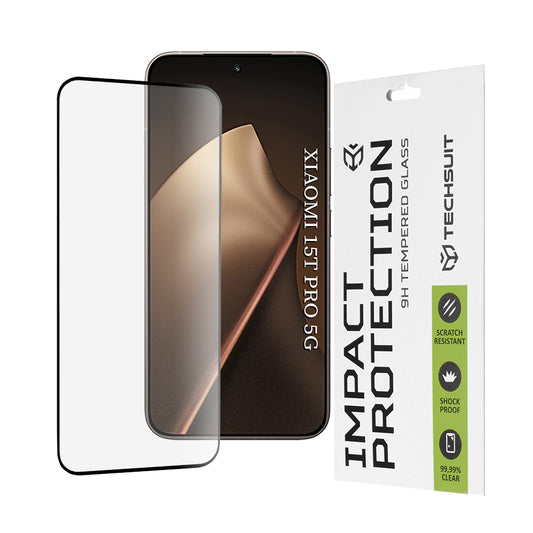 Защитно фолио Techsuit за екран на Xiaomi 15T Pro, закалено стъкло, Full Glue, 111D, черно