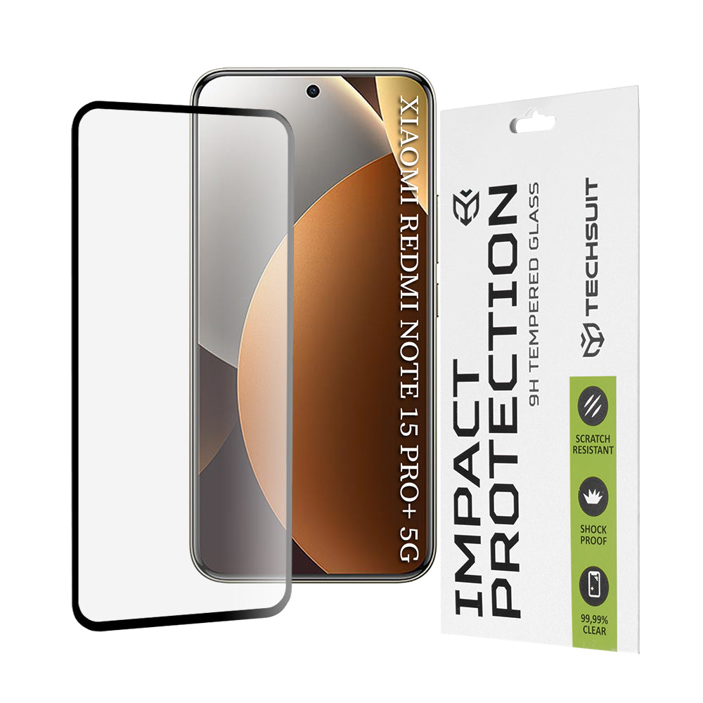 Защитно фолио Techsuit за екран за Xiaomi Poco M8 Pro / Redmi Note 15 Pro+ 5G, закалено стъкло, Full Glue, 111D, черно