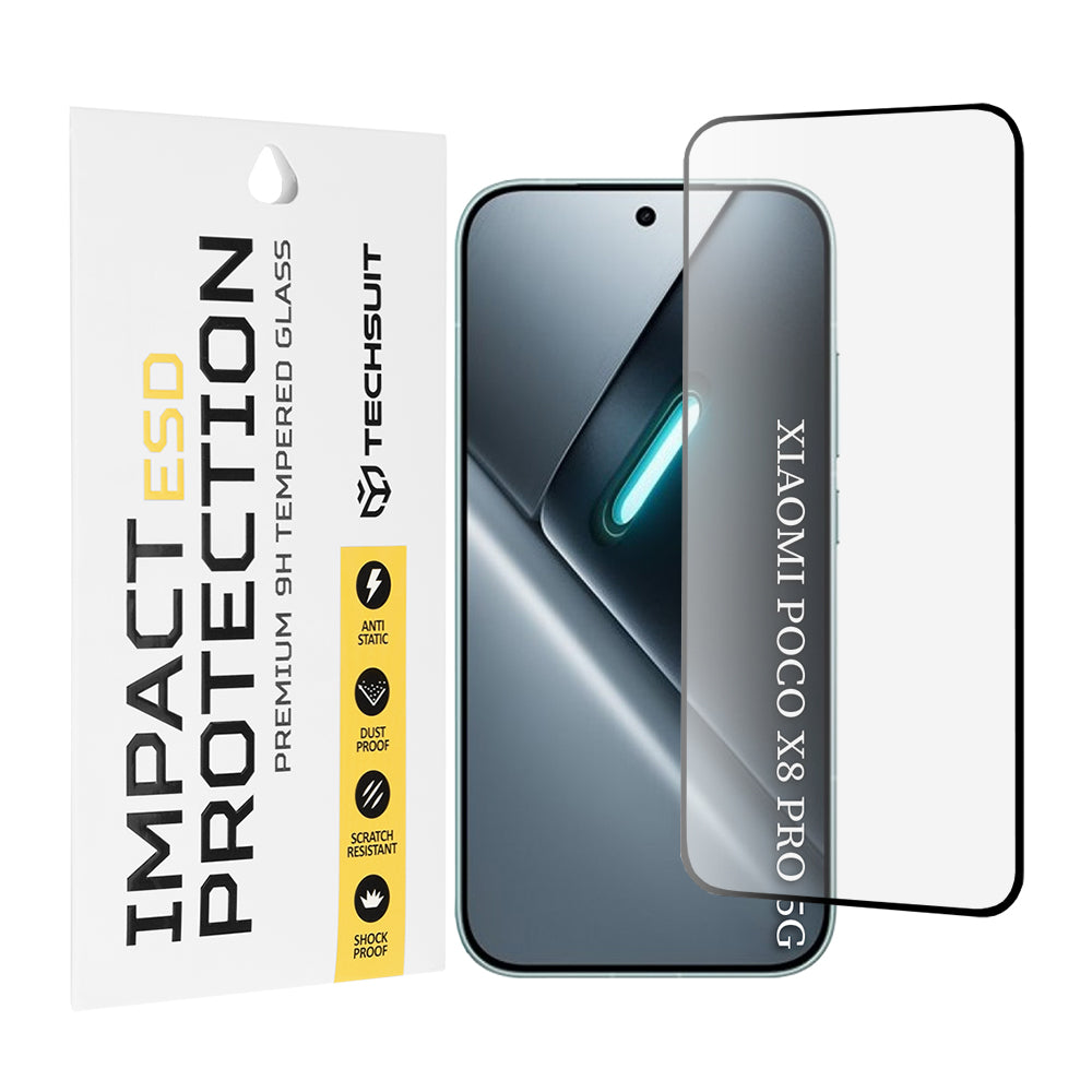 Протектор за екран Techsuit за Xiaomi Poco X8 Pro, закалено стъкло, пълно залепване, черен