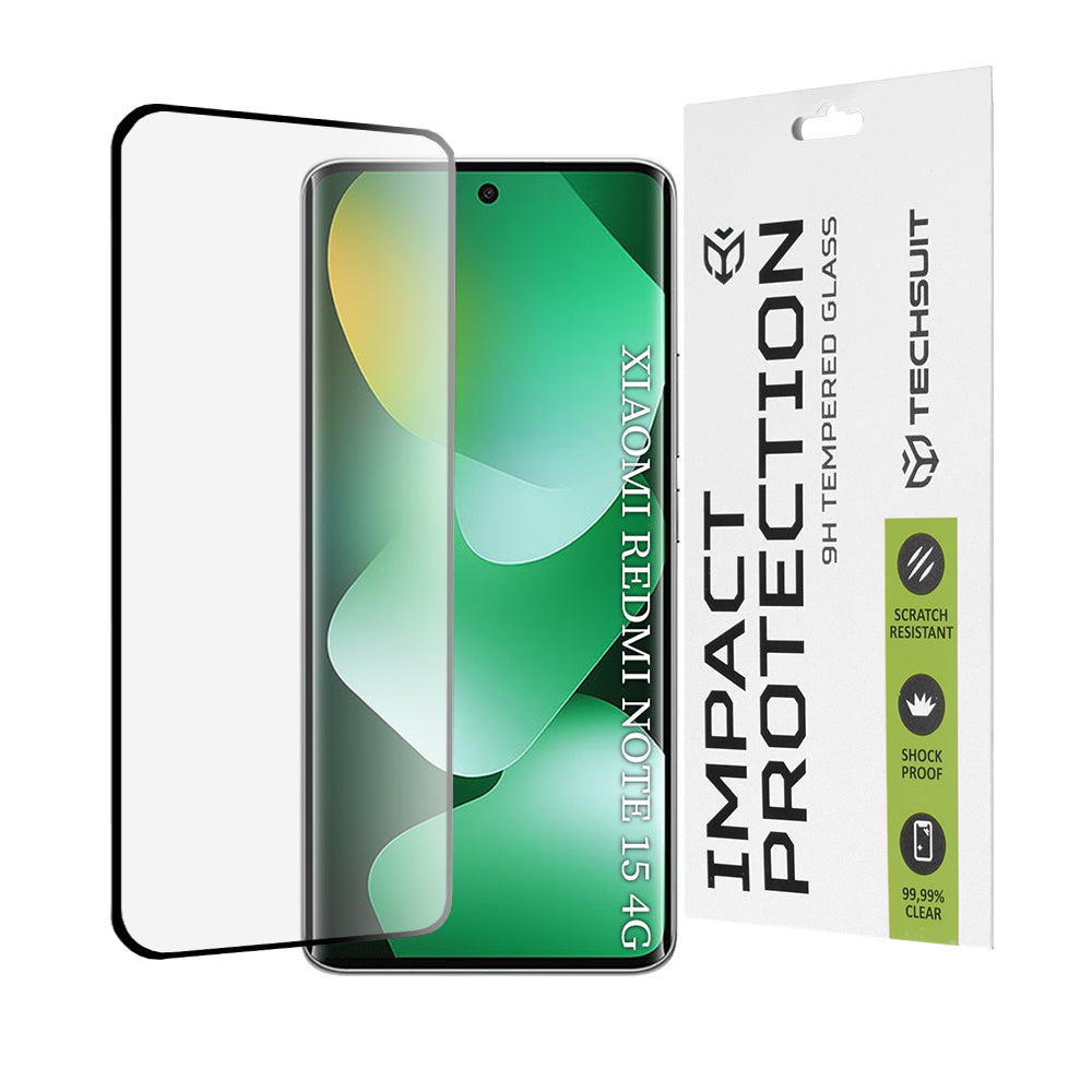 Защитно фолио Techsuit за екран на Xiaomi Redmi Note 15 4G, закалено стъкло, Full Glue, 111D, черно