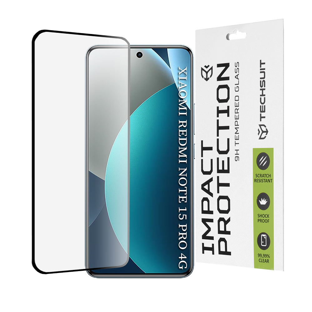 Фолио за защита на екрана Techsuit за Xiaomi Redmi Note 15 Pro 4G, Закалено стъкло, Full Glue, 111D, Черно