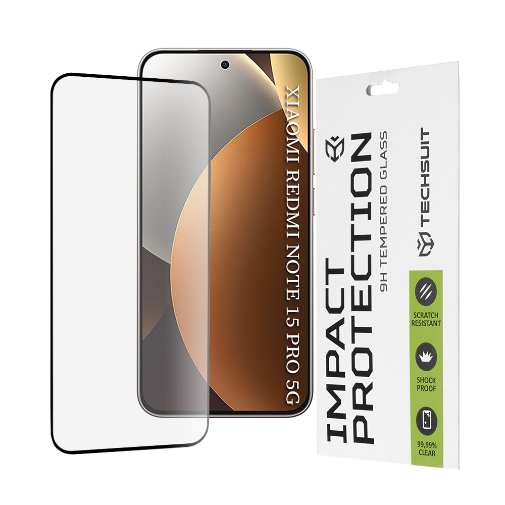 Защитно фолио Techsuit за екран на Xiaomi Redmi Note 15 Pro 5G, закалено стъкло, Full Glue, 111D, черно