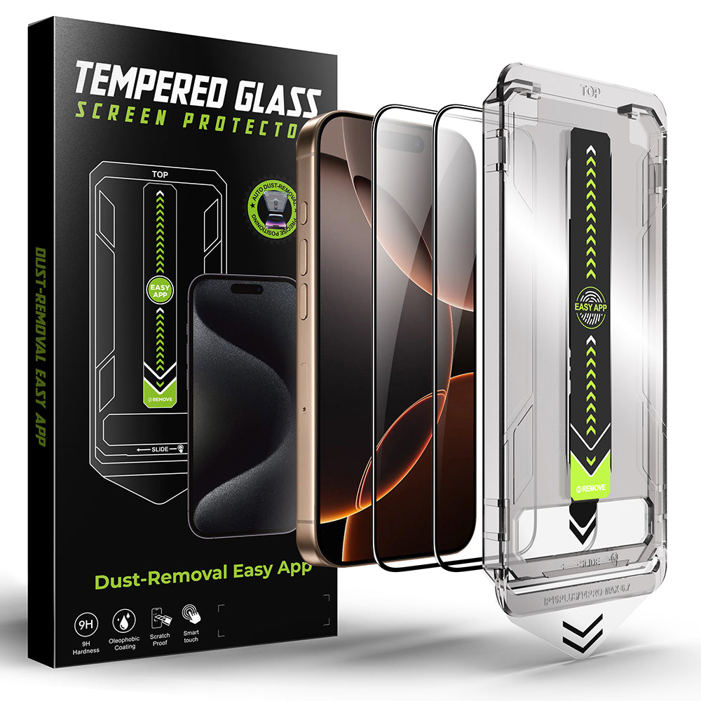 Защитно фолио за екран Techsuit TitanGlass за Apple iPhone 17 / 16 Pro, закалено стъкло, Full Glue, комплект от 2 броя, черно.