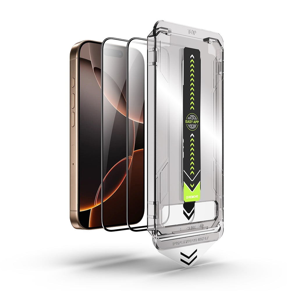 Защитно фолио за екран Techsuit TitanGlass за Apple iPhone 17 / 16 Pro, закалено стъкло, Full Glue, комплект от 2 броя, черно.