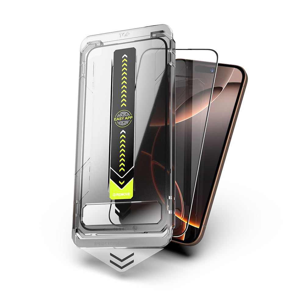 Защитно фолио за екран Techsuit TitanGlass за Apple iPhone 17 / 16 Pro, закалено стъкло, Full Glue, комплект от 2 броя, черно.