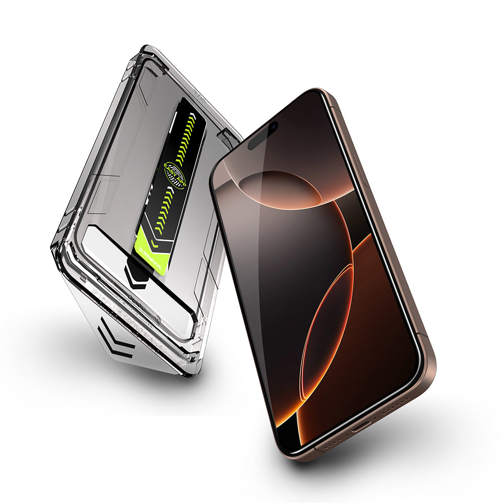 Защитно фолио за екран Techsuit TitanGlass за Apple iPhone 17 / 16 Pro, закалено стъкло, Full Glue, комплект от 2 броя, черно.