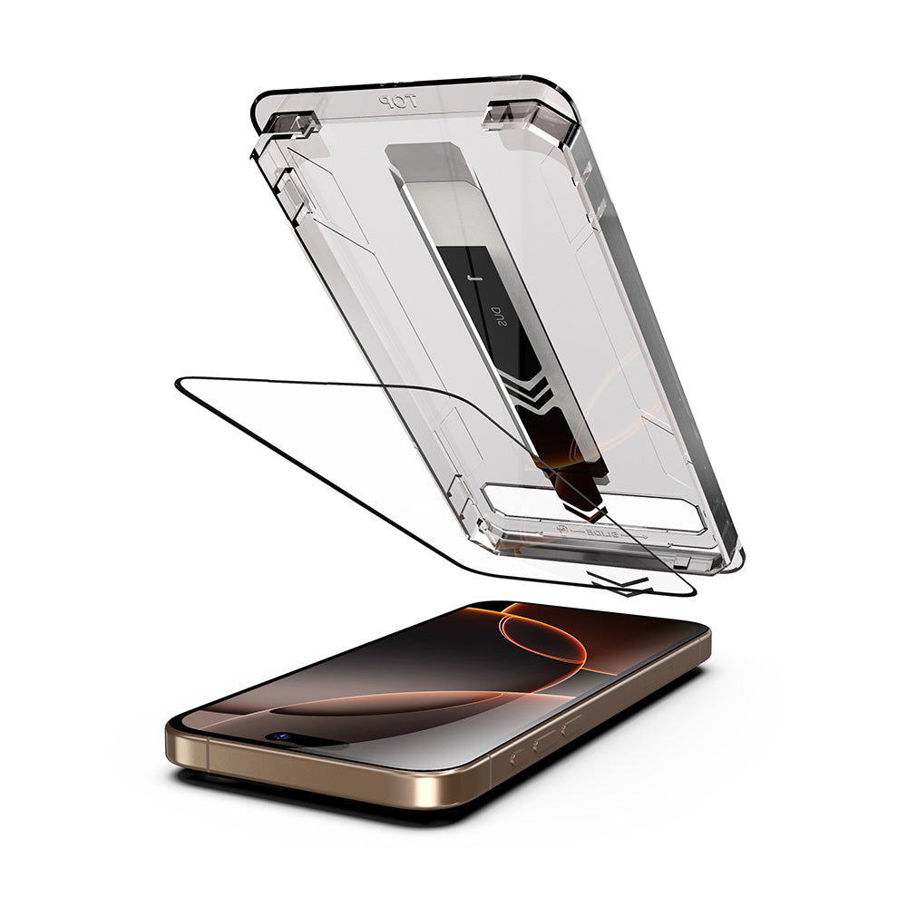 Защитно фолио за екран Techsuit TitanGlass за Apple iPhone 17 / 16 Pro, закалено стъкло, Full Glue, комплект от 2 броя, черно.