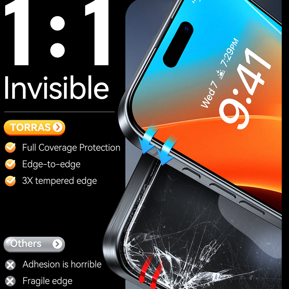 Протектор за екран Torras GlassGo Install Master за Apple iPhone 16, закалено стъкло, пълно залепване, черен