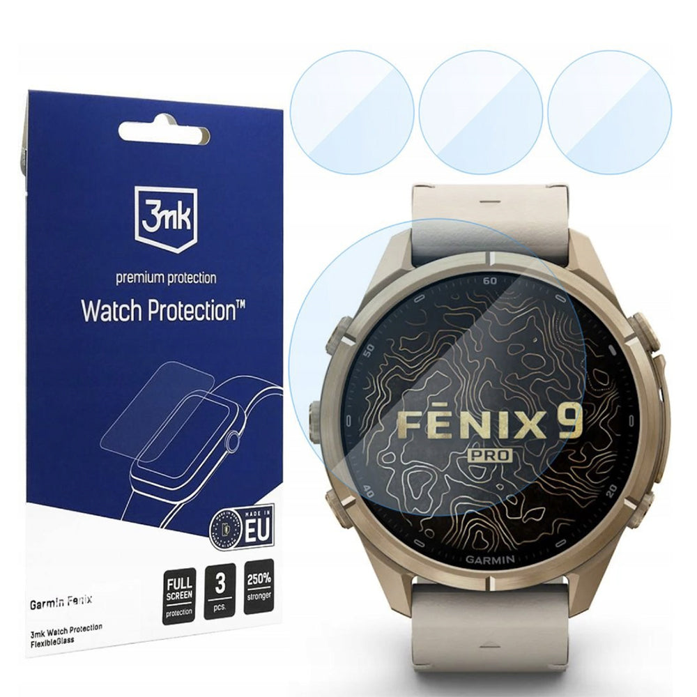 Протектор 3MK FlexibleGlass за Garmin Fenix 9 Pro 43mm, комплект от 3 броя, гъвкаво стъкло