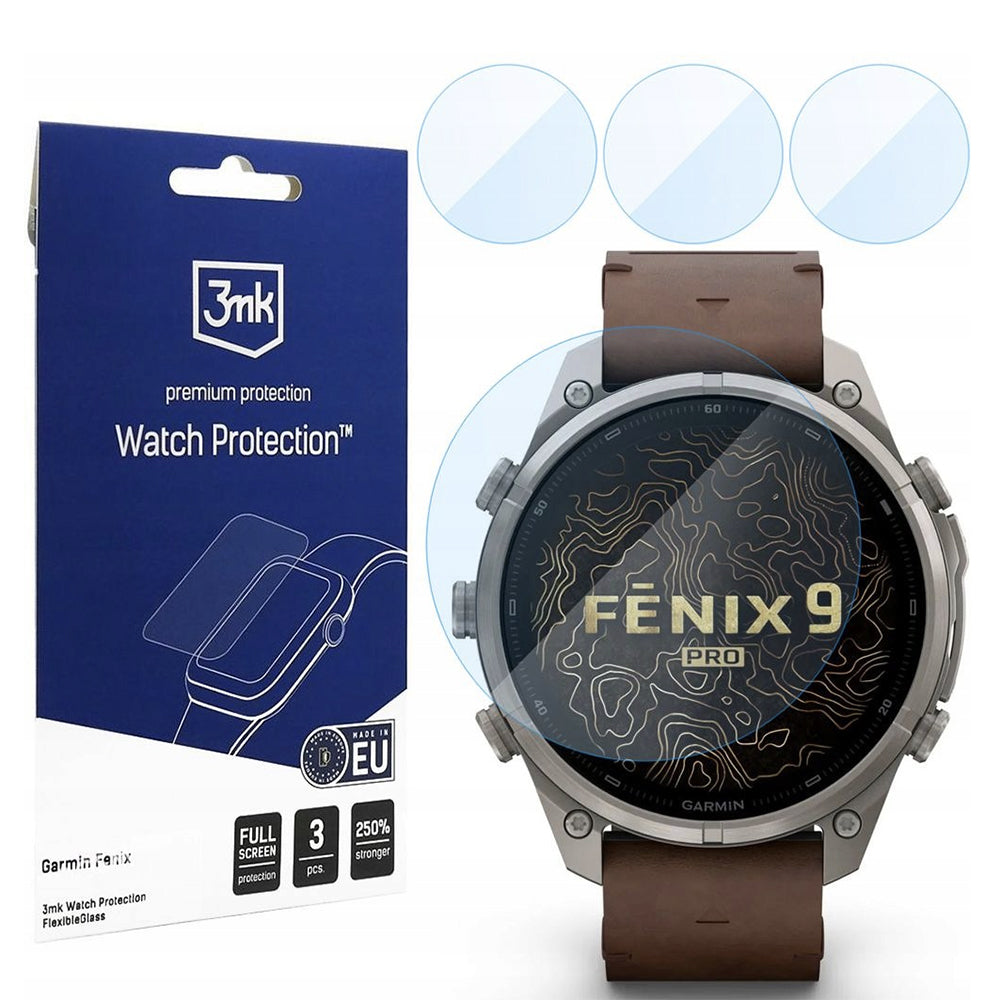 Защитно фолио 3MK FlexibleGlass за Garmin Fenix 9 Pro 47 mm, гъвкаво стъкло, комплект от 3 броя