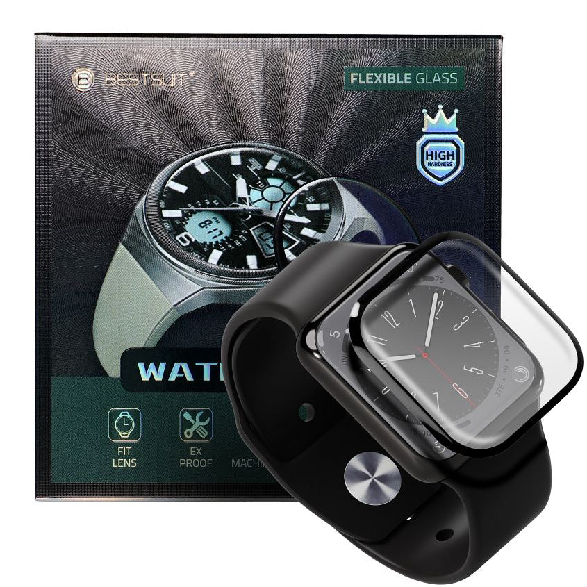 Bestsuit Защитен калъф за Apple Watch 9/8 45mm Series, гъвкаво стъкло, черен