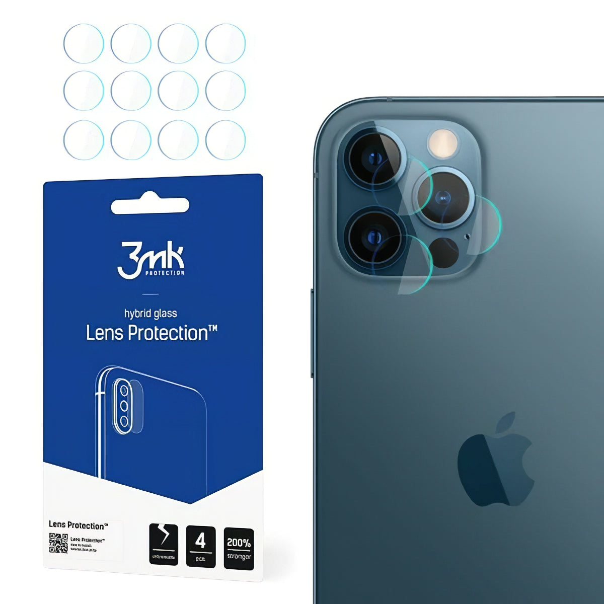 Протектор за задна камера 3MK Protection за Apple iPhone 12 Pro, гъвкаво стъкло, комплект от 4 броя, прозрачен