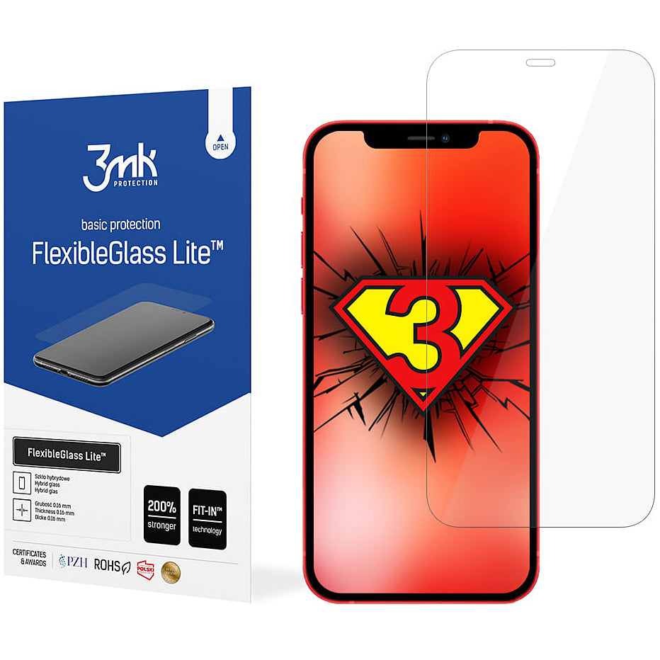 Протектор за екран 3MK FlexibleGlass Lite за Apple iPhone 12 / 12 Pro, гъвкаво стъкло, пълно залепване