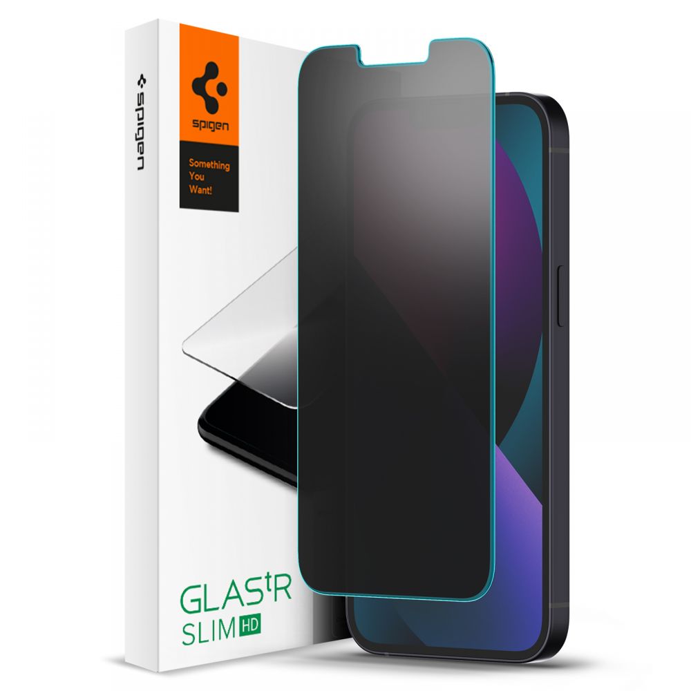 Защитно фолио за екран Privacy Spigen GlastR Slim за Apple iPhone 17e / 16e / 14 / 13 Pro, Закалено стъкло, Пълно лепило AGL03393