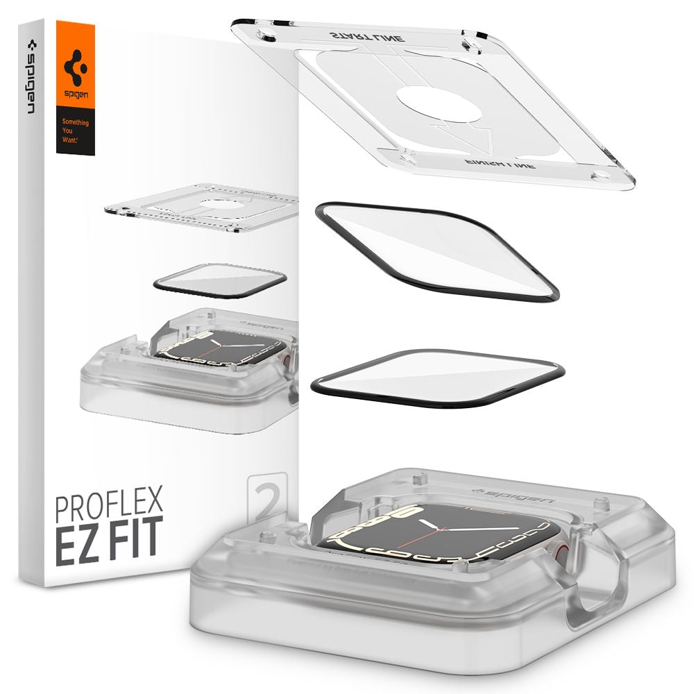 Фолио за защита Spigen ProFlex EZ FIT за Apple Watch 9 / 8 / 7 45mm Series, Комплект 2 броя, Гъвкаво стъкло, Черно AFL04051