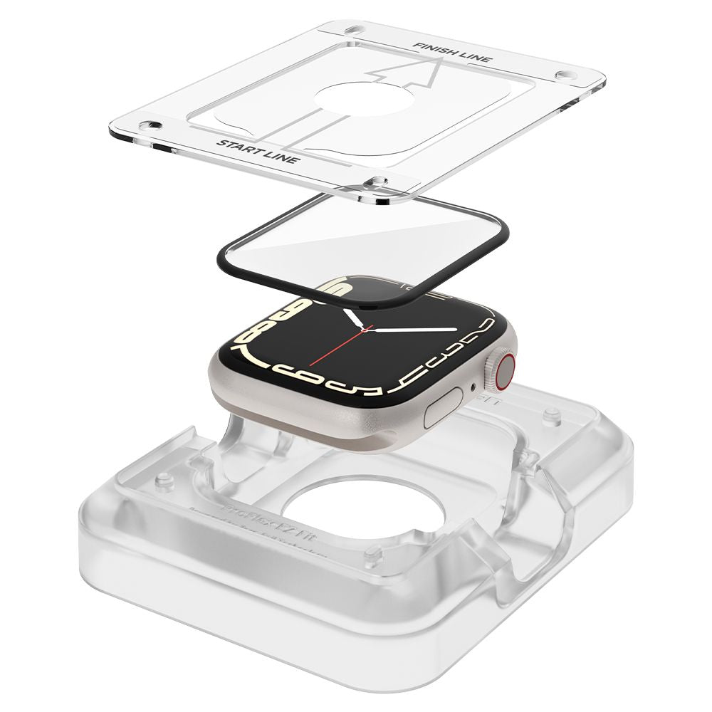 Фолио за защита Spigen ProFlex EZ FIT за Apple Watch 9 / 8 / 7 45mm Series, Комплект 2 броя, Гъвкаво стъкло, Черно AFL04051
