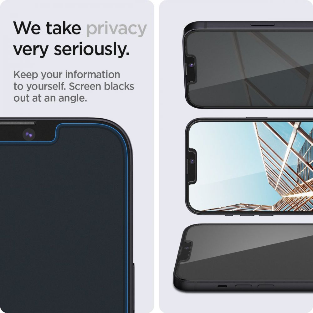 Spigen GlastR EZ FIT Privacy Screen Protector for Apple iPhone 14 Plus / 13 Pro Max, Tempered Glass, Full Glue, Set of 2 pieces AGL03378
