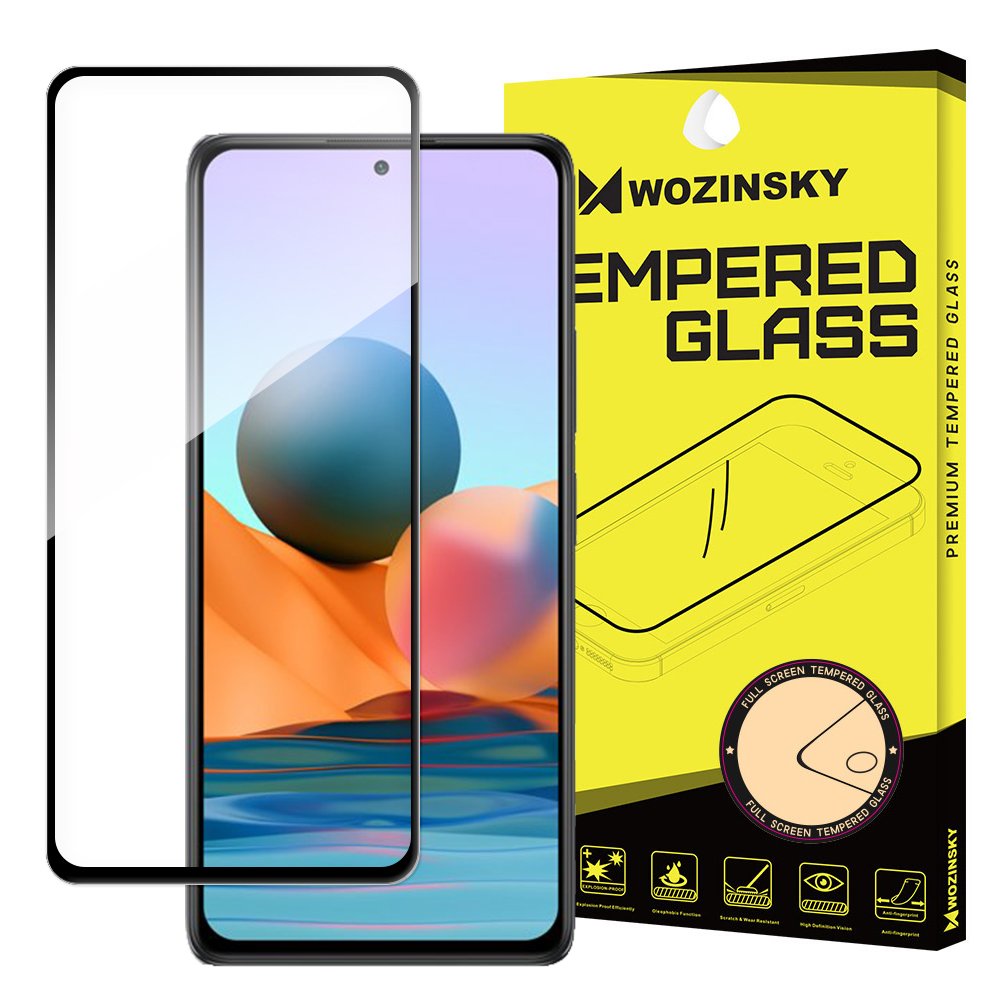Защитно фолио WZK за екран на Xiaomi 12T / 12T Pro / Redmi Note 10 Pro, закалено стъкло, пълно лепило, черно.