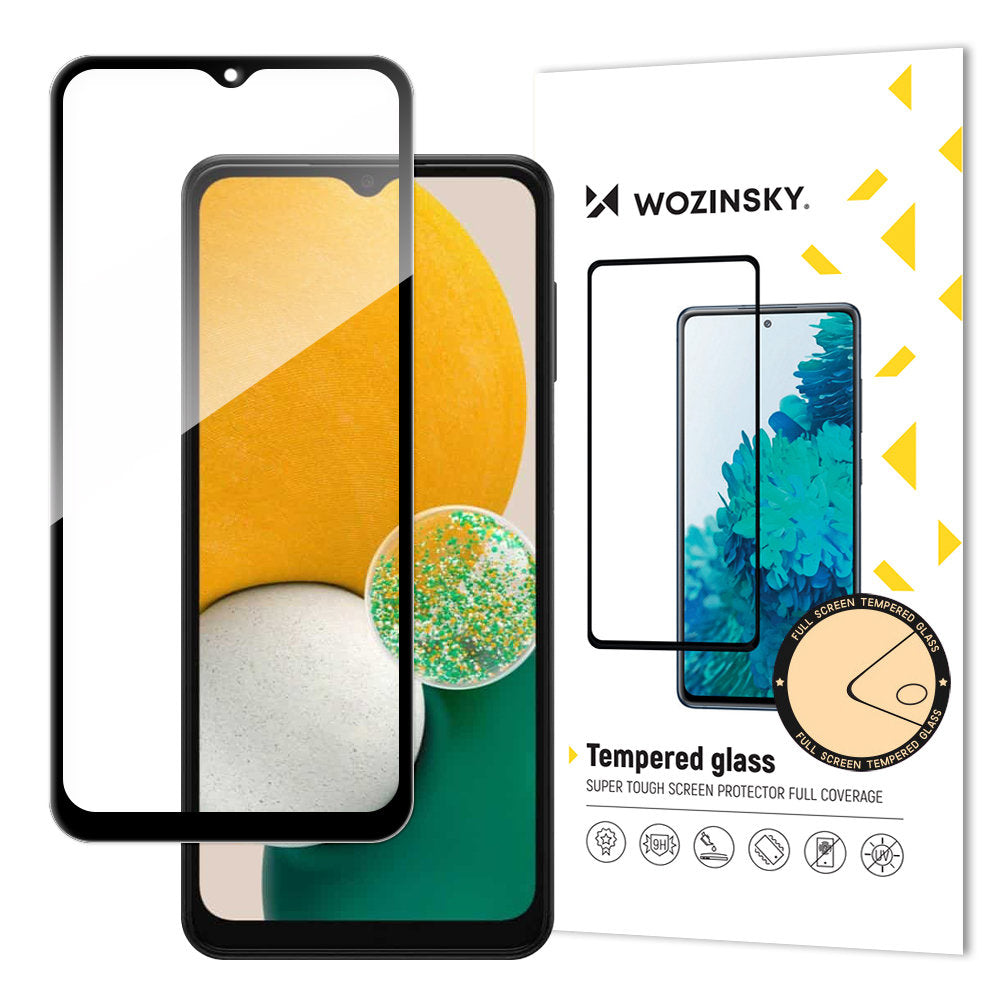 Защитно фолио WZK за екран за Samsung Galaxy A13 A137 / A13 A135 / A13 5G A136, закалено стъкло, пълно лепило, черно