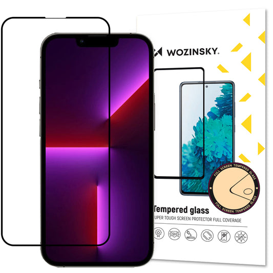 WZK Screen Protector за Apple iPhone 14 Plus / 13 Pro Max, със стъклена защита, пълно залепване, черен