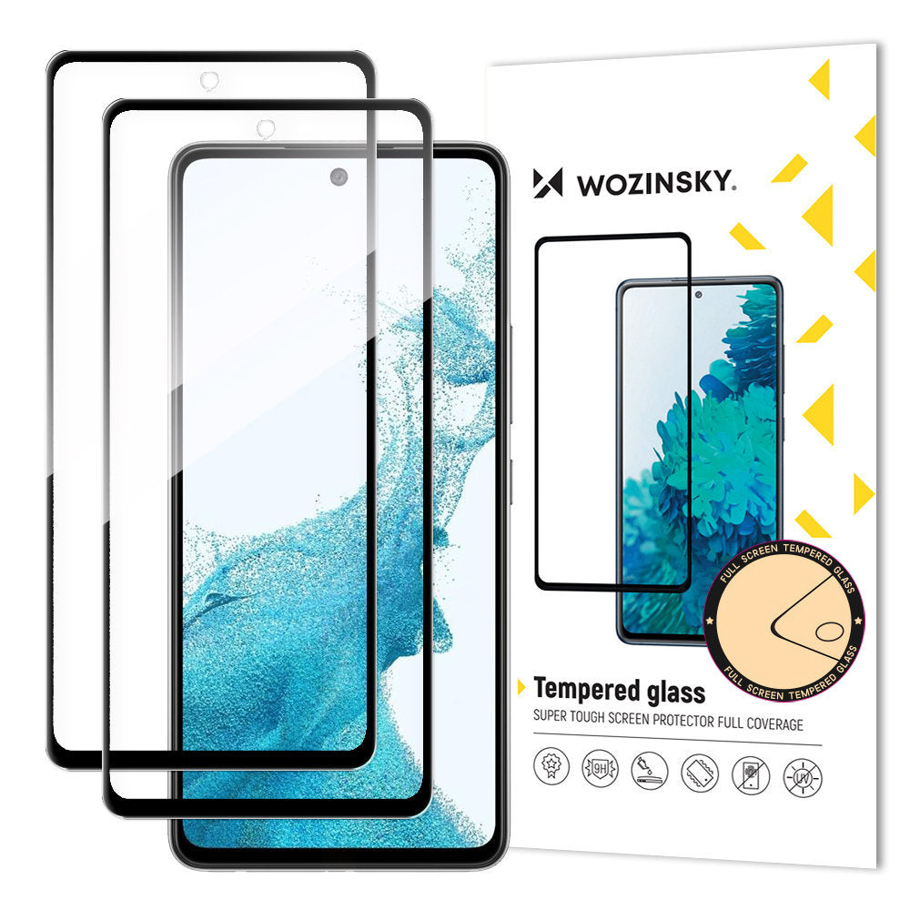 Защитно фолио WZK за екран на Samsung Galaxy A53 5G A536, закалено стъкло, пълно залепване, комплект от 2 броя, черно