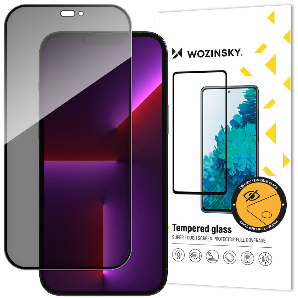 Защитно фолио за екран WZK Privacy AntiSpy за Apple iPhone 14 Pro, закалено стъкло, пълно лепило