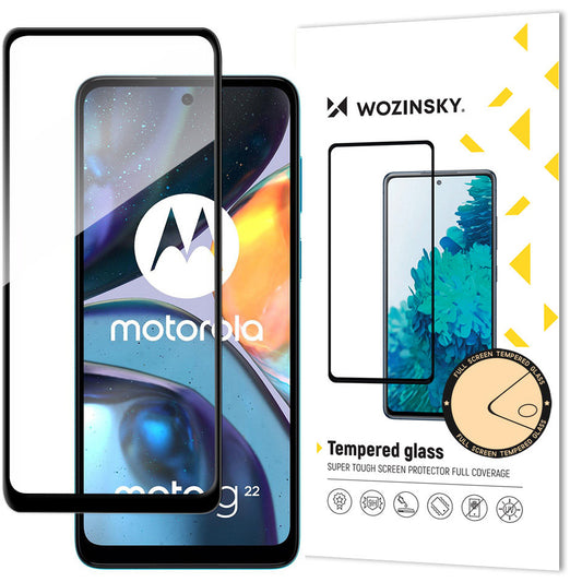 WZK Screen Protector за Motorola Moto G22, стъкло, пълно лепило, черен