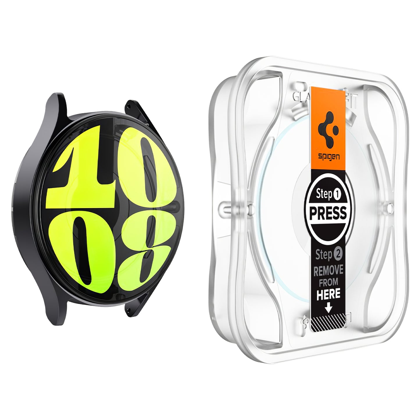 Защитно фолио Spigen GlastR EZ FIT за Samsung Galaxy Watch7 / Watch6 / Watch5 / Watch4 44mm Series, Комплект 2 броя, Закалено стъкло AGL08493