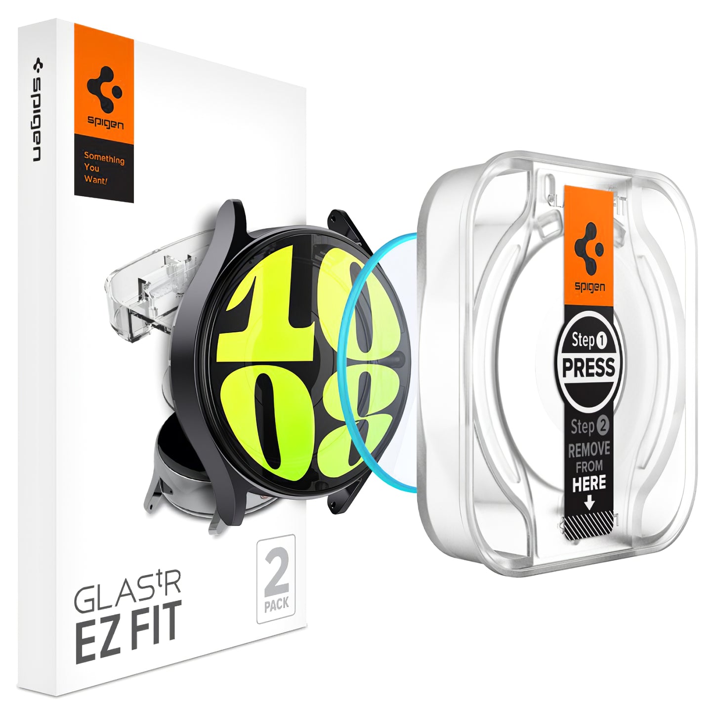 Защитно фолио Spigen GlastR EZ FIT за Samsung Galaxy Watch7 / Watch6 / Watch5 / Watch4 44mm Series, Комплект 2 броя, Закалено стъкло AGL08493
