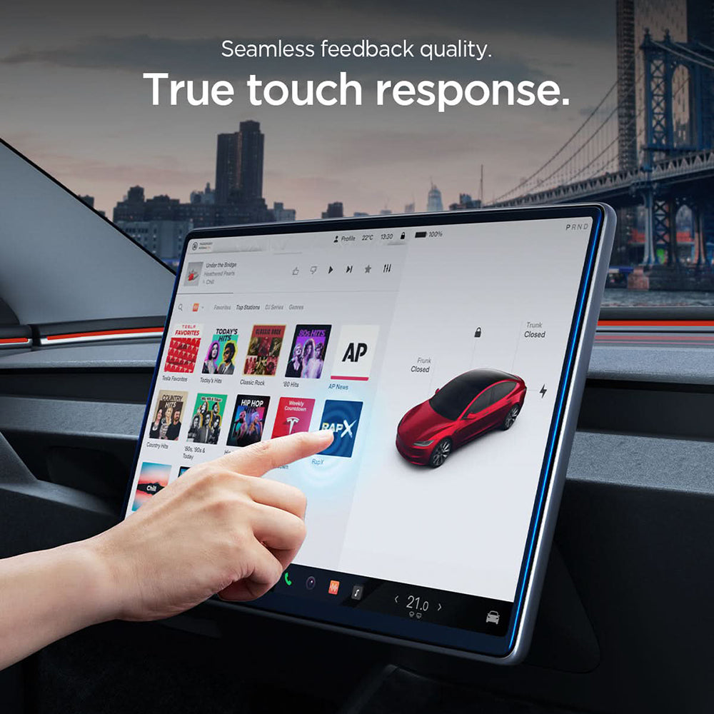 Протекторна фолио Spigen GlastR EZ FIT за навигация Tesla Y (2026 / 2025) / 3 (2026 / 2025 / 2024), закалено стъкло AGL10654