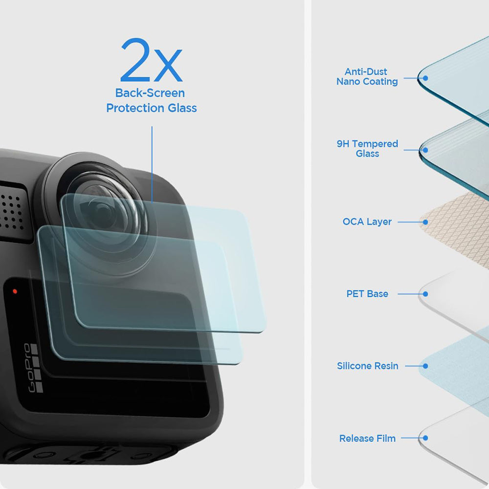 Фолио за защита на екрана Spigen GlastR Slim за GoPro Max 2, Комплект 2 броя, Закалено стъкло AGL11230