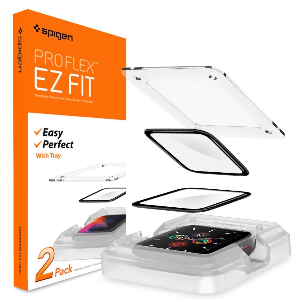 Фолио за защита Spigen ProFlex EZ FIT за Apple Watch 44mm Series, Комплект 2 броя, Гъвкаво стъкло, Черно