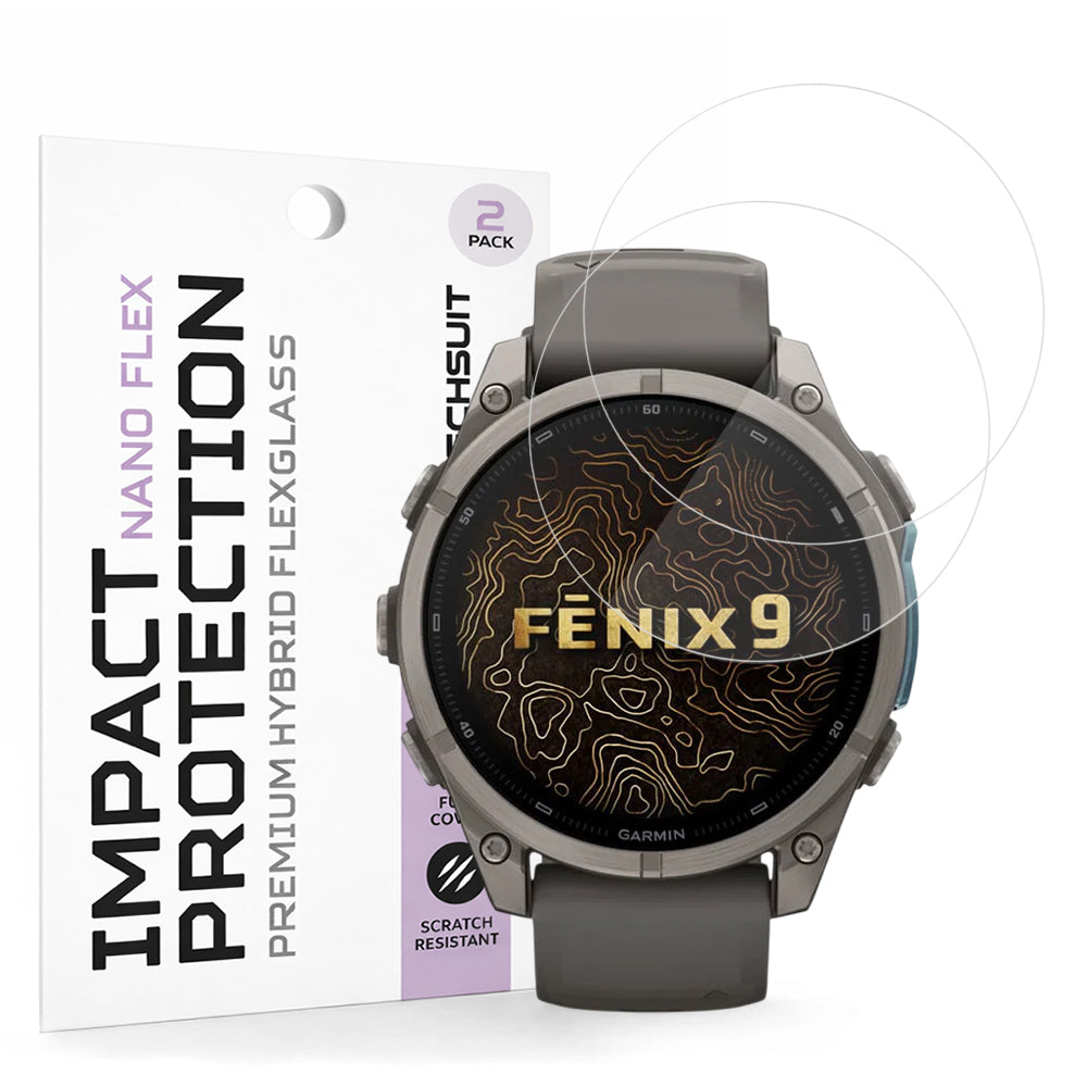 Techsuit Nano Flex Protective Film for Garmin Fenix 9 Pro 51mm / Fenix 9 51mm, Set of 2 pieces, Plastic, Black