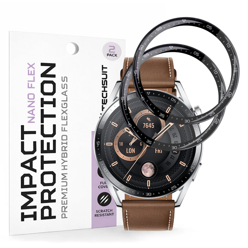 Фолио за защита Techsuit Nano Flex за Huawei Watch GT 3 46mm, Комплект 2 броя, Пластмаса, Черно