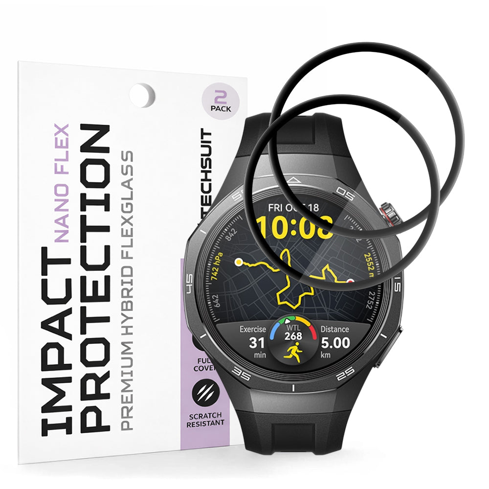 Techsuit Nano Flex Protection Film for Huawei Watch GT 5 Pro 46mm, Set of 2 Pieces, Plastic, Black