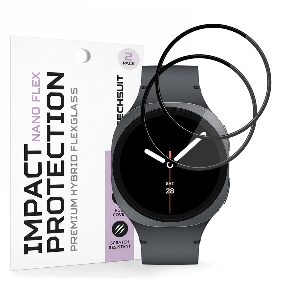 Фолио за защита Techsuit Nano Flex за Samsung Galaxy Watch8 40mm, Комплект 2 броя, Пластмаса, Черно